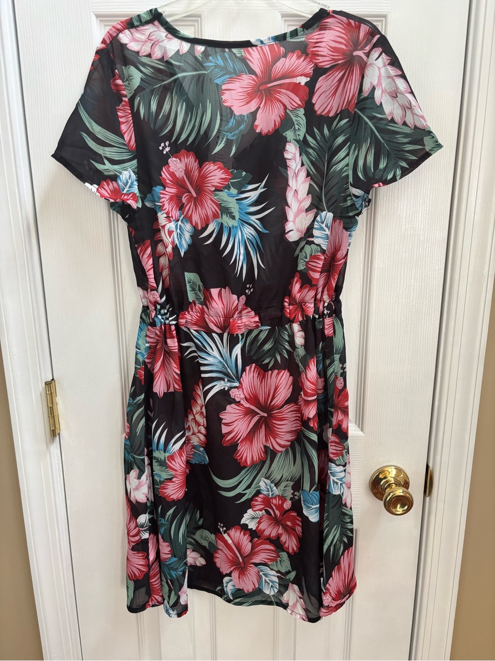 CUPSHE Floral Black Tropical Print Beach Cover-Up Dress w/ Tie Waist, Size L,NWT - Picture 5 of 5